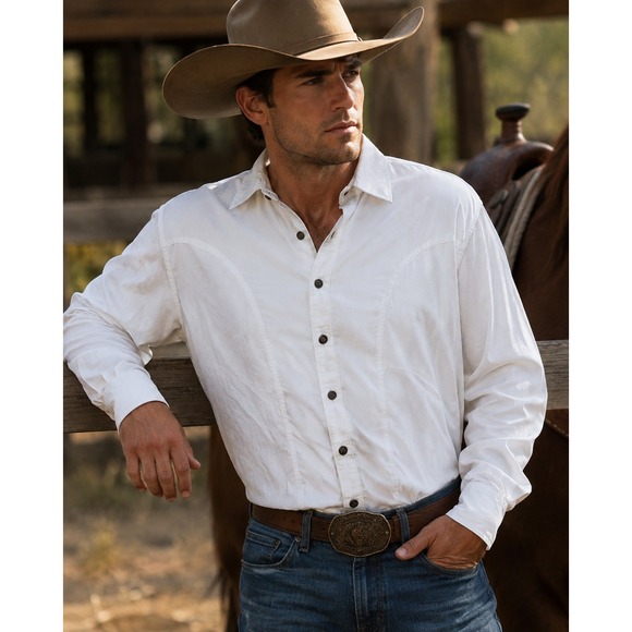 Scully Other - Scully Western Button Up Shirt Star Button Long Sleeve Large Country Mens White